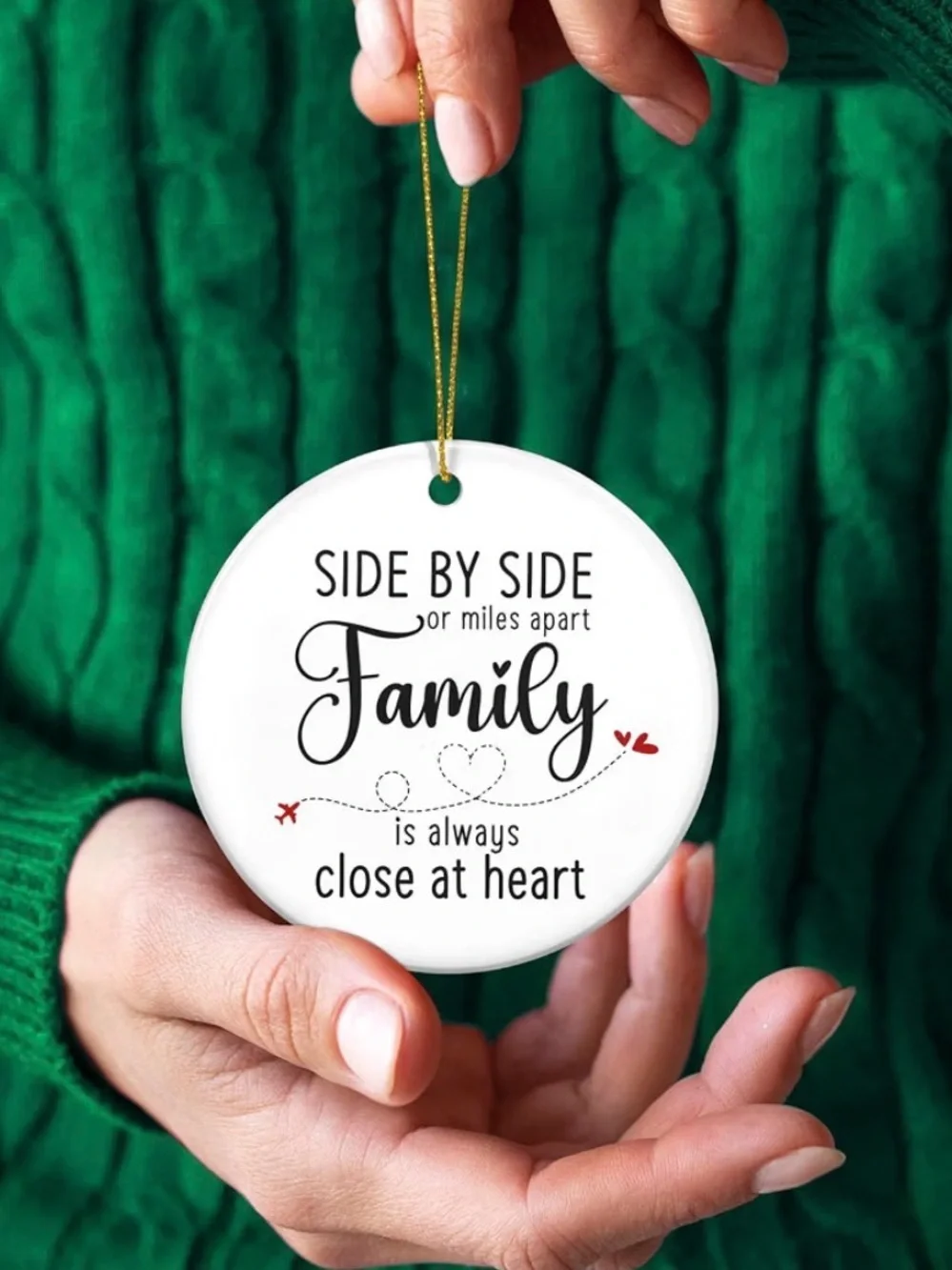 Side by side or miles apart family ornament